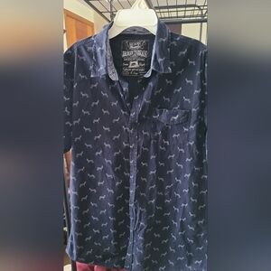 NavyBlue Men's Button Down Short Sleeve Shirt W/White Zebra. Button Front Pocket